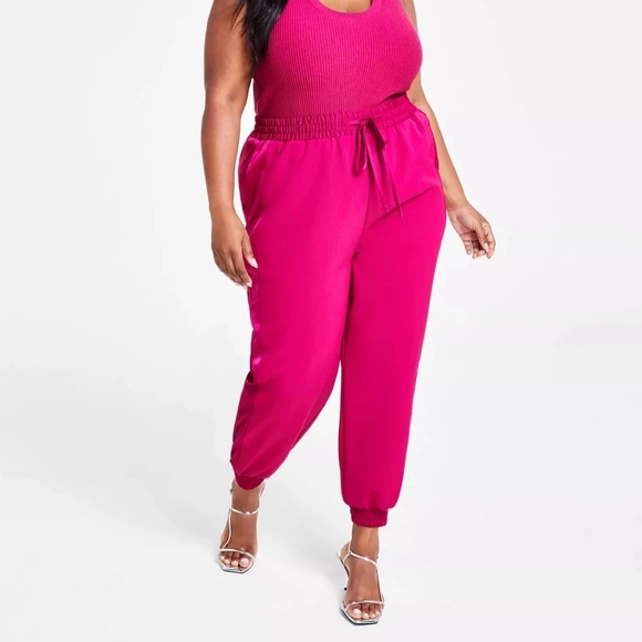 Nina Parker Pants - Nina Parker Fuchsia Drawstring Jogger Pants Wide Leg with Elastic Cuffs 2X